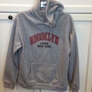 SHEIN Gray and Red Brooklyn Hoodie